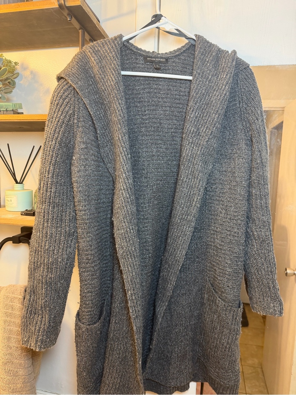 Banana Republic Cotton/Wool Blend Gray Hooded Open-Front Cardigan